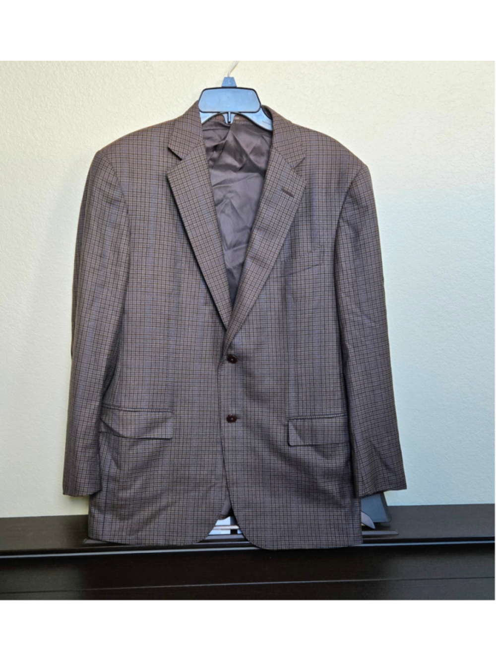 Men's Ermenegildo Zegna Milano Plaid wool Sport Coat, Brown and Blue us 42 Short